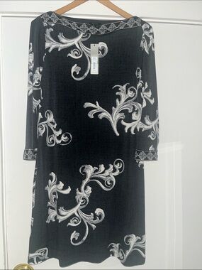 Apt. 9 Black and White Sheath Dress with Cuffed Long Sleeves